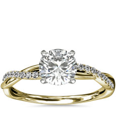 14k 金小巧扭纹钻石订婚戒指（1/10 克拉总重量）